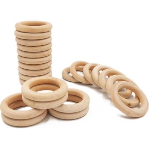 20pcs 45mm 1.77" Baby Wooden Teething Rings Wooden Baby Teethers Natural Safe Necklace Bracelet Making DIY Craft Baby Toys