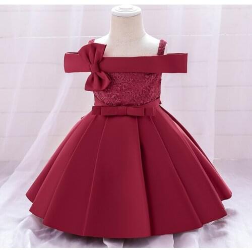 2021 Formal Pageant 1st Birthday Dress For Baby Girl Infant Princess Dress Bow Party And Wedding Dresses Baptism One Shoulder