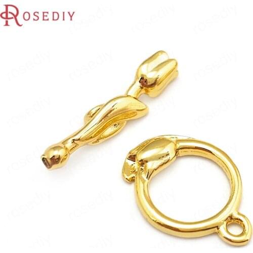 4 Sets 24K Champagne Gold Color Plated Brass Tulip Bracelet O Toggle Clasps High Quality Diy Jewelry Accessories