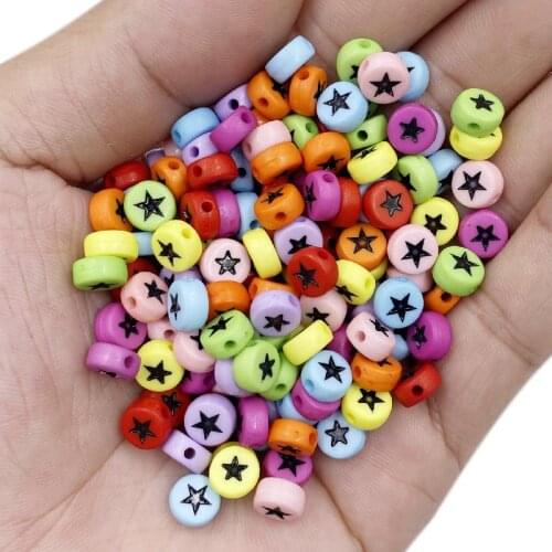 60Pcs 4*7mm Mixed Black Star Printed Flat Round Beads Spacer Acrylic Beads For Diy Jewelry Making Bracelet Supplies