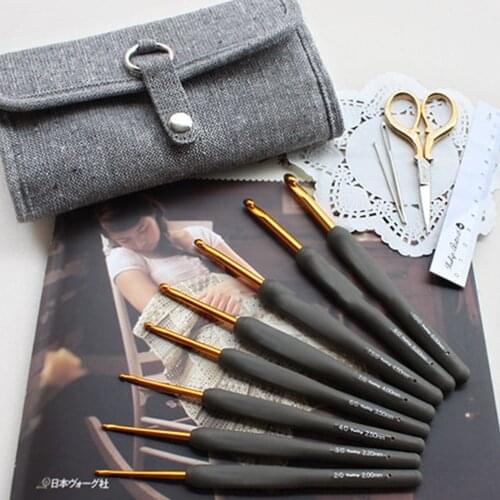 8 pcs/set Japan TULIP ETIMO Aluminium Crochet Hook needles Resin Handle Knitting Yarn 2-6.5 mm GIft weave Set of knitting