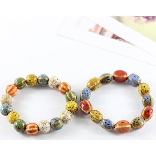 Heart Beaded Bracelets Ceramic Round Beads Watermelon Square Bone Charm Chain Rope Bangles Handcuffs Wristband For Women Men
