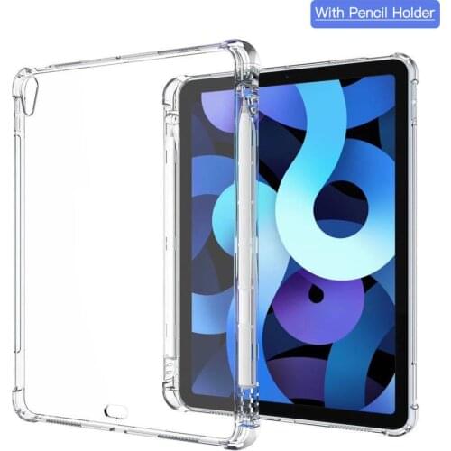 For iPad Air 10.9'' 2020 Transparent Silicon Case With Pencil Holder Soft TPU Back Cover For iPad Air 4 10.9'' air4 A2324 A2072