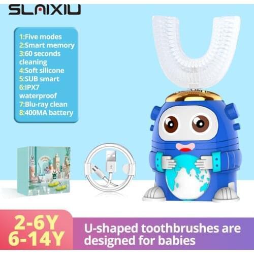Children Electric Toothbrush For Kids Smart 360 Degrees U Silicon USB Automatic Ultrasonic Teeth Tooth Brush Cartoon Pattern