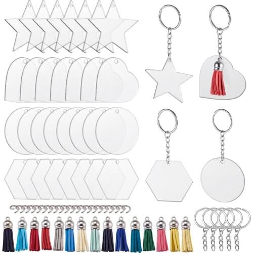 DIY Keychain Making Kit Tassel Pendant Keychain Clasps Open Jump Rings Clear Blank Acrylic Pendants Charm for Keychain Craft