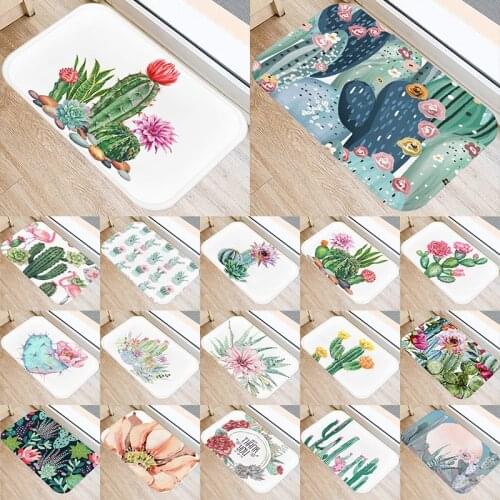 Cactus Pattern Kitchen Entrance 40*60cm Door Mat Coral Velvet Carpet Doormat Colorful Indoor Floor Mats Anti-Slip Rug 48261-2