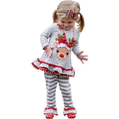Cute girl Christmas deer set cartoon pattern tops pants set for 1-6years girls children fashion clothing set
