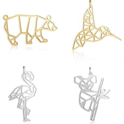 5pcs/lot Stainless Steel Big Bear Hummingbird diy Jewelry Making Connector Wholesale Koala Flamingo Unicorn Necklace Pendant