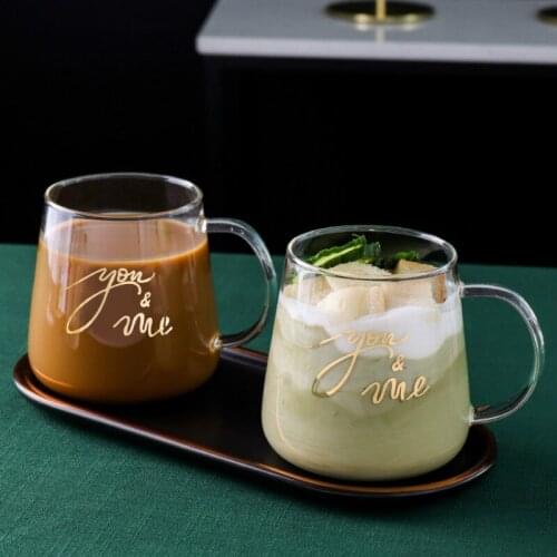Korean Simple Glass Cup Nordic Coffee Mug Golden Letters Creative High Capacity Juice Glass Cups Home Tazas Drinkware DA60BLB