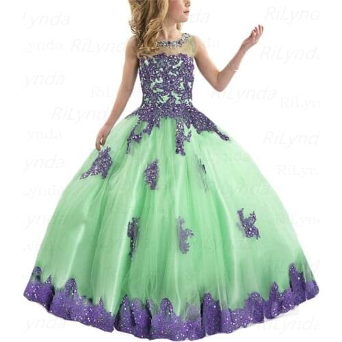 Lace Flower Girl Dresses First Communion Dress Tulle Girls Communion Dresses Puffy Glitter Bow Little Bride Dresses