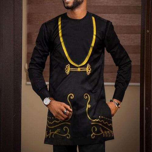 Mens T-shirt Long Sleeve Mid-length Yellow Print Summer African Fashion Ethnic Top Oversized Mens T-shirt Clothing Plus Size