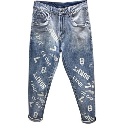 Mens Copped Trousers Jeans Faded Blue Stretch High Street Capris Pants Fashion Patterns Desinger Baggy Jeans Denim Trousers