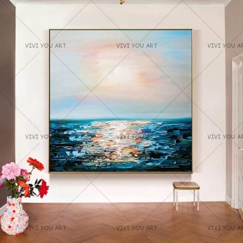 Seaside Sunrise Landscape Wall Painting Office Decoration Handmade Seascape Oil Painting On Canvas For Hotel Home Decor Art