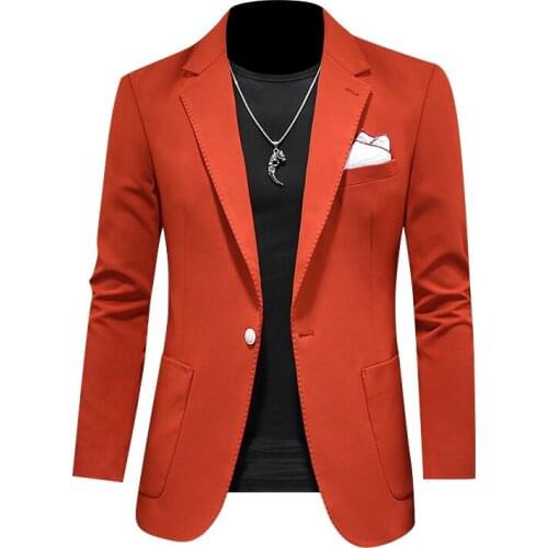 2021 New Male Suit Men Autumn Long Sleeve Lapel Collar Button Pocket Slim Blazer Jacket Slim Blazer Jacket Size S-5XL
