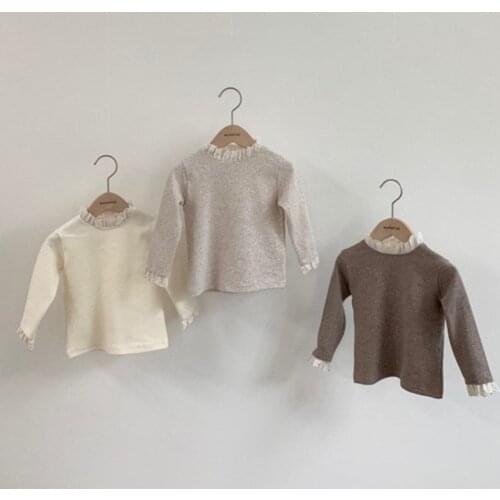 Autumn winter ruffles lace collar shirt for girls clothes warm cotton knit long sleeve kids shirt toddler baby blouse tops child