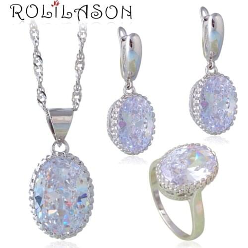 Shiny Fashion Large Discount Wedding Jewelry Set silver color AAA Zirconia Set Earring/Necklace Set For Women JS647