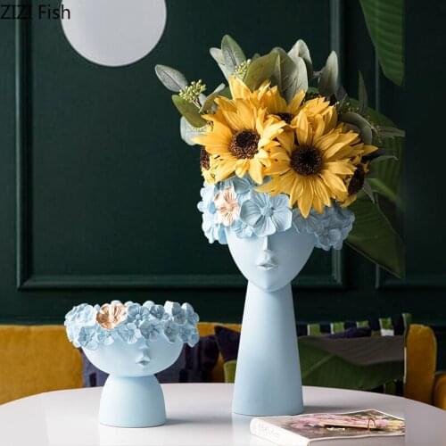 Resin Sculpture Flower Fairy Vase Flower Pot Modern Home Desktop Storage Two-piece Crafts Decoration Abstract Wreath Figurines