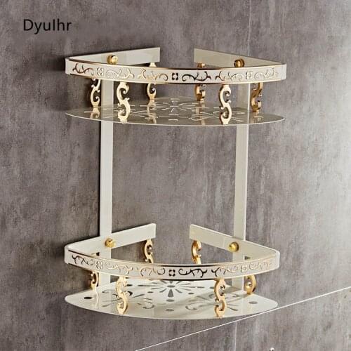 Bathroom Shelf Aluminum White & Gold Shower Shampoo Soap Bathroom Corner Shelf Bathroom Accessory Storage Organizer Rack Holder