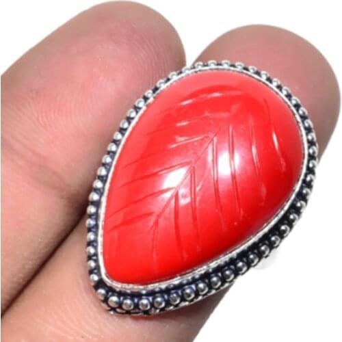 Carved-Coral Ring Silver Overlay over Copper, USA Size 8, R5264