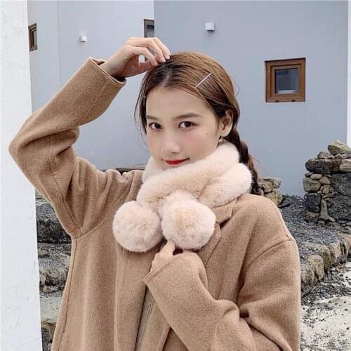 Luxury Fake Rabbit Fur Collar Scarf Women Winter Keep Warm Cross Scarves Designer Thick Solid Wool Female Hijabs Bufanda 10*90cm