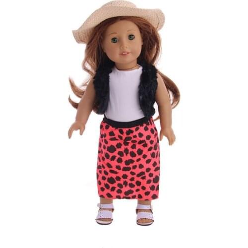 Pink leopard skirt + black fur waistcoat Doll Clothes for 18 inch &43cm baby doll accessories toys for children