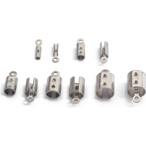 30pcs Stainless Steel Cords Crimp End Beads Caps Leather Clip Tip Fold Crimp Bead Bracelet Connectors For Jewelry Making Finding