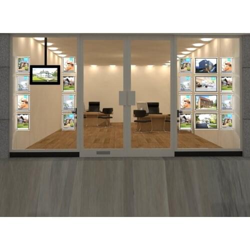 Estate Agent LED Window Display A4 Two Sides Vertical Cable Wires Hanging Acrylic Poster Frame Systems Lightbox kits