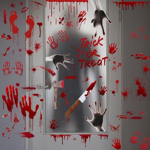Horror Halloween Bloody Handprint Wall Stickers Halloween Party Decor For Window Door Floor Home Decal Stickers Haunted Prop New
