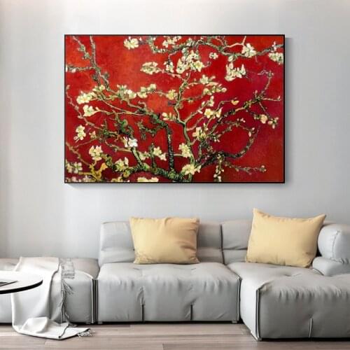 Vincent Van Gogh Red Blossoming Almond Tree Canvas Pictures Prints Modern Room Decoration Fashion Wall Art Painting Decor Art