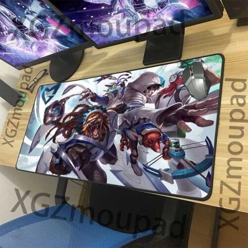 XGZ Champion Anime Animal Lion Large Gaming Mouse Pad Black Lock Edge Computer Keyboard Table Mat Non-slip for Lol Dota Gamer