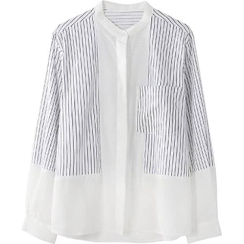 Blusas Mujer De Moda 2021 Blouse Women Long Sleeve Striped Chiffon Blouse Shirt Women Blouses Shirts V-neck Office Blouse D385