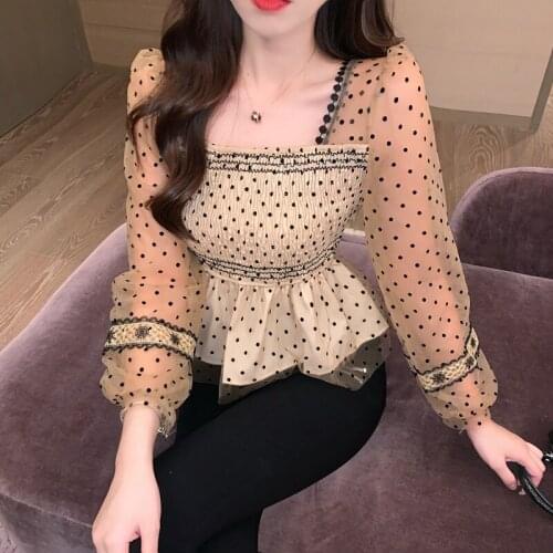 Women Blouses Fashion 2020 Spring Autumn Long Sleeve Polka Dot Chiffon Office Lady Womens Shirt