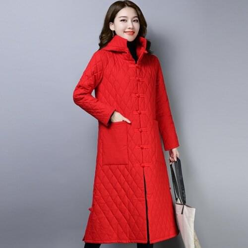 Female Clothing Outerwear 2021 New Winter Womens Coat Retro Trench Coat Hooded Plate Buckle Plus Cotton Windbreaker Coats