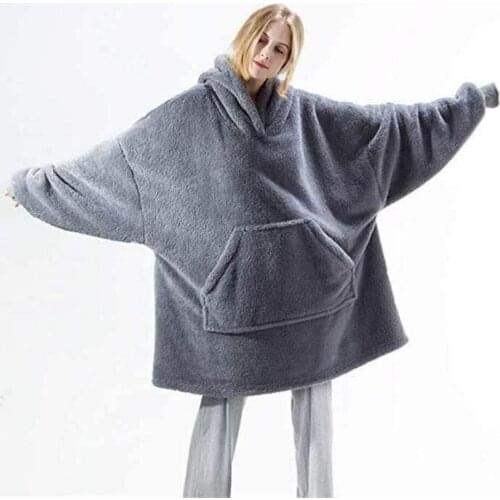 Winter Thicken Wearable Blanket With Full Sleeves Soft Warm Large Pocket Hoodie Hooded Blankets For Home TV Beds OutdoorTravel
