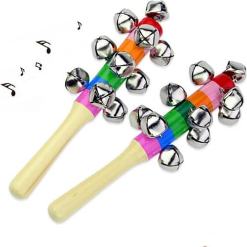 1pc Baby Wooden Rattle Rainbow Color Hand Bell Baby Rattles Jingle Bells Infant Shaker Rattle Educational Toys