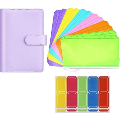 15Pcs A6 PU Leather Notebook Binder Cover Refillable Plan Journal Binder with Zipper Bag for Budget System Scrapbooking