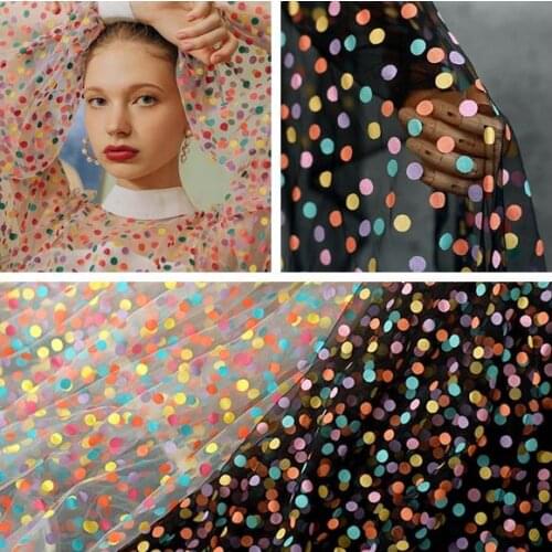 160CM Wide Color Wave Dot Bubble Printed Mesh Fabric DIY Dress Hairpin Skirt Baby Clothes Curtain Decorative Fabric
