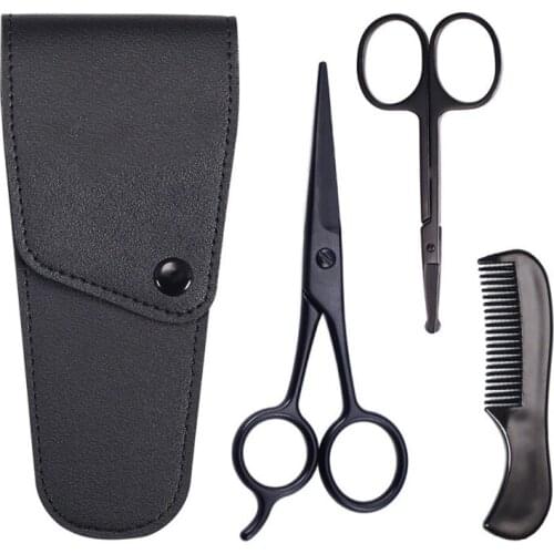 3pcs Beard Men Mustache Comb Trimming Grooming Scissors Kit Scissors set Kit for Men Care