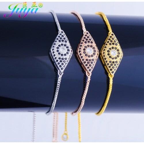 Ali Moda Dropshipping Micro Pave Black Crystal Greek Evil Eye Fatima Hand Charms Women Mens 2017 Adjustable gold Charms Bracelet