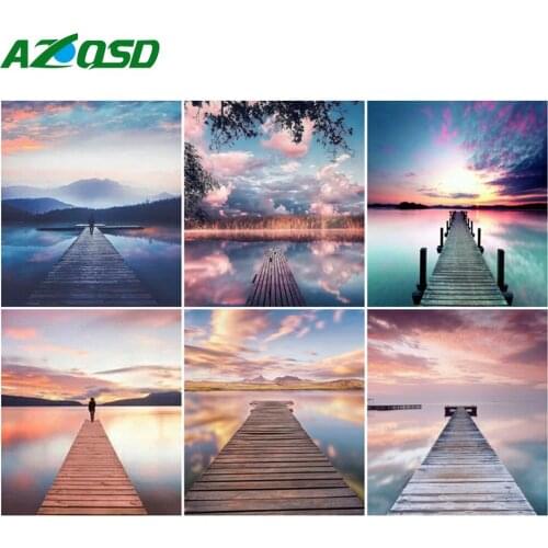 AZQSD Diy Coloring By Number Bridge Handpainted Wall Art Gift Oil Painting By Number On Canvas Sunset Kits Room Decoration