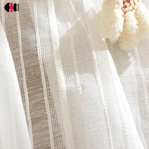 White Stripe Sheer Curtains for Living Room Soft Rich Material Linen Delicate Patio Sliding Glass Door Window Panels