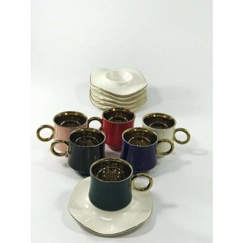 Turkish Coffee Cup Colorful Set 6 Japanese Style Teacup Water Cup Stoneware Ceramic Hand-painted Kungfu Teacup Cuisine Drinkware