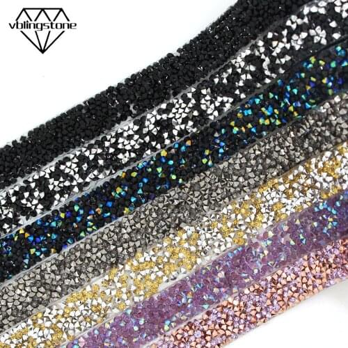 1 Yard 15mm Colorful Rhinestones Trimming Resin Strass Ribbon Hotfix Rhinestone Tape Crystals For Decoration Iron On Appliques