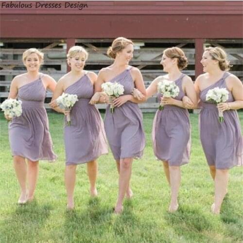 Cheap One Shoulder Knee Length Bridesmaid Dresses 2020 A Line Chiffon Wedding Party Dress Vestido De Fiesta De Boda