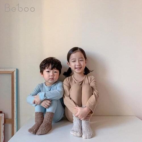 Korean Style Childrens Pajama Sets Spring And Autumn Underwear Baby Clothes For 3-6y Boy And Girls Modal Long Sleeve 2pcs Suits