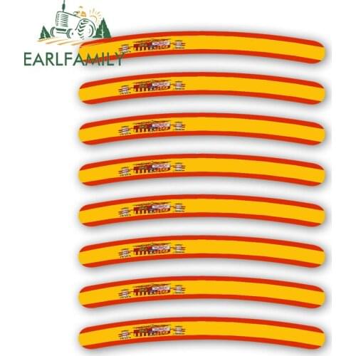 EARLFAMILY 13cm x 1.3cm 8x Motorcycle Bike Wheel Sticker Car Whole Body Decal for Spain Flag Stripes Set Vinyl Auto Car Wrap