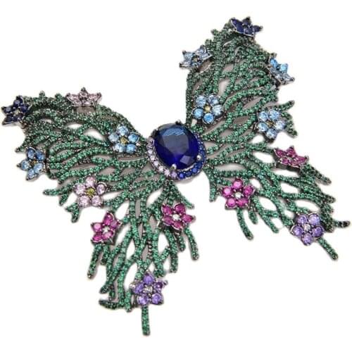 GG Jewelry Gold plated Green Cubic Zirconia micro pave Butterfly Brooch Pin