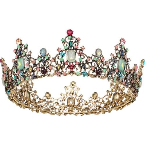 Headband Round Crown Colorful Rhinestone Crystal Hairbands Wedding Bridal Hair Accessories Bride Tiaras Headpiece Women Jewelry