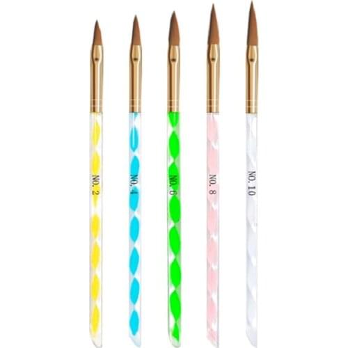 HOTSALE 5Pcs/SET 2#/4#/6#/8#/10#12# Sable Brush Pen Carving Acrylic Nail Art Builder Brush Design for acrylic Nail Brushes Set