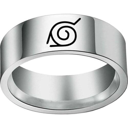 Stainless Steel Anime Cosplay Leaf Ring Konoha Village Symbal Logo Sign Sasuke Itachi Ninja Sliver Rings Women Men Party Jewelry